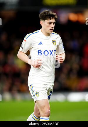 Daniel James del Leeds United durante il match per lo Sky Bet Championship a Vicarage Road, Watford. Data foto: Venerdì 29 marzo 2024. Foto Stock