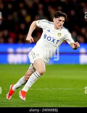 Daniel James del Leeds United durante il match per lo Sky Bet Championship a Vicarage Road, Watford. Data foto: Venerdì 29 marzo 2024. Foto Stock