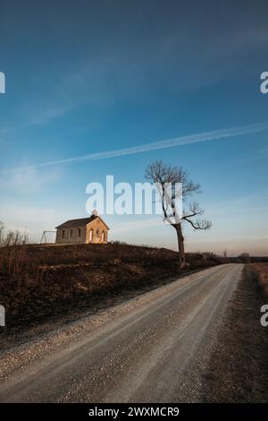 Fox Creek School all'alba, Tallgrass Prairie National Preserve Foto Stock