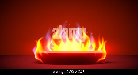 Podio in fiamme. Supporto per prodotti fiammeggianti. Illustrazione vettoriale Illustrazione Vettoriale