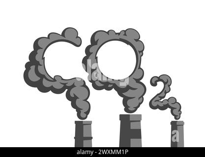 Emissioni di anidride carbonica (CO2) provenienti da stabilimenti industriali. Ciminiere di fumo di fabbrica. Concetto di inquinamento ambientale. Illustrazione vettoriale piatta. Illustrazione Vettoriale
