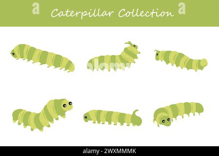 Raccolta Caterpillar. Carino cartone animato caterpillar. Illustrazione vettoriale Illustrazione Vettoriale