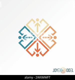 Design del logo concetto grafico materiale vettoriale creativo motivo astratto come freccia del corpo umano rettangolare. Parati artistici di moda fatta a mano Illustrazione Vettoriale