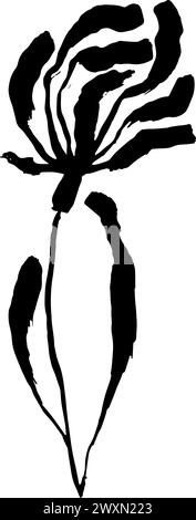 Dry Bruch Grunge Poppy Flower silhouette Illustrazione Vettoriale