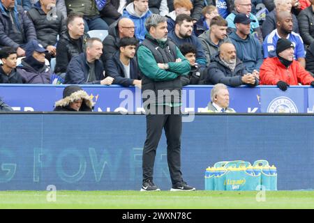 Leicester lunedì 1 aprile 2024. Il manager del Norwich City David Wagner durante la prima metà della partita del Campionato Sky Bet tra Leicester City e Norwich City al King Power Stadium di Leicester lunedì 1 aprile 2024. (Foto: John Cripps | mi News) crediti: MI News & Sport /Alamy Live News Foto Stock