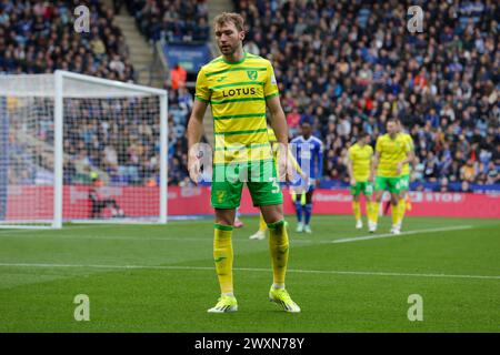 Leicester lunedì 1 aprile 2024. Jack Stacey di Norwich City durante la seconda metà della partita del Campionato Sky Bet tra Leicester City e Norwich City al King Power Stadium di Leicester lunedì 1 aprile 2024. (Foto: John Cripps | mi News) crediti: MI News & Sport /Alamy Live News Foto Stock