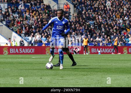 Leicester lunedì 1 aprile 2024. Stephy Mavididi del Leicester City durante la seconda metà della partita del Campionato Sky Bet tra Leicester City e Norwich City al King Power Stadium di Leicester lunedì 1 aprile 2024. (Foto: John Cripps | mi News) crediti: MI News & Sport /Alamy Live News Foto Stock