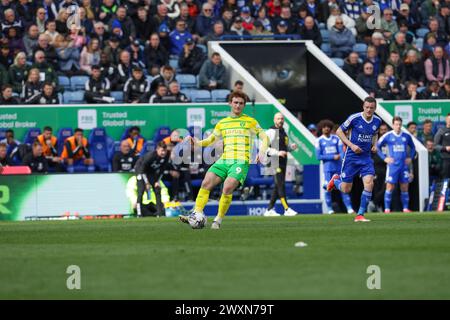 Leicester lunedì 1 aprile 2024. Josh Sargent di Norwich City durante la seconda metà della partita del Campionato Sky Bet tra Leicester City e Norwich City al King Power Stadium di Leicester lunedì 1 aprile 2024. (Foto: John Cripps | mi News) crediti: MI News & Sport /Alamy Live News Foto Stock