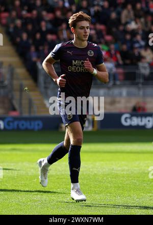 Hector Kyprianou del Peterborough United celebra il gol di apertura della partita durante la partita Sky Bet League One al Gaughan Group Stadium di Londra. Data foto: Lunedì 1 aprile 2024. Foto Stock