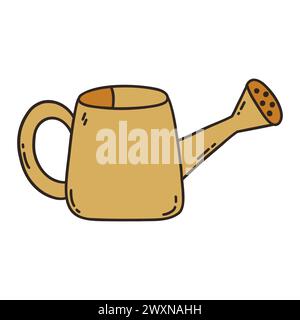 Può annaffiare marrone. Illustrazione vettoriale colorata isolata disegnata a mano. Attrezzature per la cura di piante e giardini. Vita da villaggio. Icona clip art. Giardinaggio S Illustrazione Vettoriale