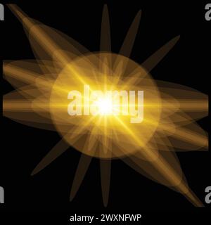 Set di effetti luminosi trasparenti per bagliori e raggi solari, luce parassita delle lenti, esplosione, linea, flash solare, scintilla. Design astratto degli elementi a effetto speciale. Illustrazione Vettoriale