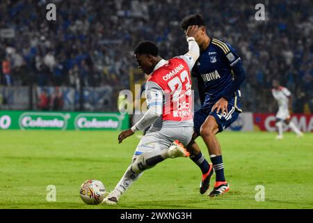 Bogotà, Colombia. 30 marzo 2024. Juan Jose Guevara Possu di Fortaleza durante la partita di campionato BetPlay DIMAYOR tra Millonarios (2) e Fortaleza (1) a Bogotà, Colombia, 30 marzo 2024. Foto di: Cristian Bayona/Long Visual Press credito: Long Visual Press/Alamy Live News Foto Stock