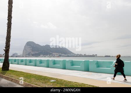 Gibilterra vista da la linea, Spagna Foto Stock