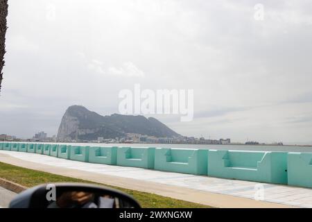 Gibilterra vista da la linea, Spagna Foto Stock