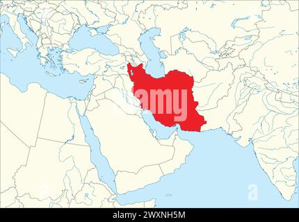 Mappa rossa DELL'IRAN all'interno della mappa bianca del Medio Oriente Illustrazione Vettoriale