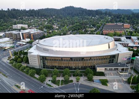 Una vista aerea generale della Matthew Knight Arena, mercoledì 5 luglio 2023, a Eugene, ore Foto Stock