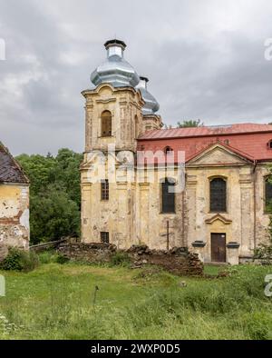 Chiesa di visita della Vergine Maria, Skoky vicino a Zlutice, Boemia occidentale, Repubblica Ceca Foto Stock