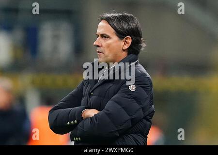 Milano, Italia. 1 aprile 2024. Inter's Simone Inzaghi durante la partita di calcio di serie A tra Inter ed Empoli allo Stadio San Siro di Milano, Italia settentrionale - 1 aprile 2024. Sport - calcio . (Foto di Spada/LaPresse) credito: LaPresse/Alamy Live News Foto Stock