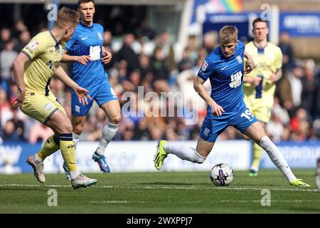 Birmingham, Regno Unito. 1 aprile 2024. St Andrew's Stadium St Andrew's Stadium, centrocampista di Birmingham City Jordan James (19) durante la partita del campionato EFL Sky Bet tra Birmingham City e Preston North End al St Andrew's Stadium di Birmingham, Inghilterra il 1° aprile 2024. (Andy Shaw/SPP) (Andy Shaw/SPP) credito: SPP Sport Press Photo. /Alamy Live News Foto Stock