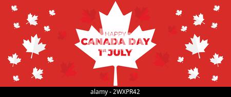 Banner celebrativo del giorno dell'indipendenza del Canada. Happy Canada Day Web Banner background con Red Maple Leaf primo di luglio Canada National Day Illustrazione Vettoriale