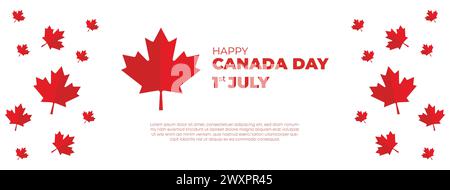 Banner celebrativo del giorno dell'indipendenza del Canada. Happy Canada Day Web Banner background con Red Maple Leaf primo di luglio Canada National Day Illustrazione Vettoriale