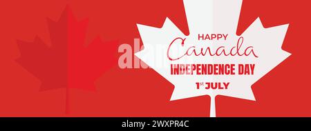 Banner celebrativo del giorno dell'indipendenza del Canada. Happy Canada Day Web Banner background con Red Maple Leaf primo di luglio Canada National Day Illustrazione Vettoriale