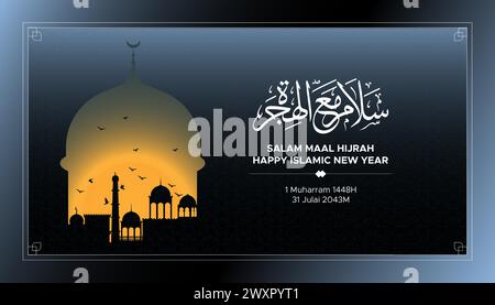 Lo striscione di Capodanno islamico con calligrafia araba significa «Salam Maal Hijrah» Illustrazione Vettoriale