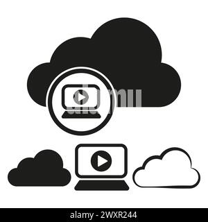 Icone di cloud computing e multimedia. Concetto di streaming video online. Illustrazione vettoriale. EPS 10. Illustrazione Vettoriale