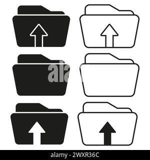 Set di icone della cartella di caricamento. Simboli di archiviazione dei documenti e caricamento dei file. Illustrazione vettoriale. EPS 10. Illustrazione Vettoriale