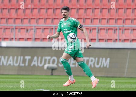 Cracovia, Polonia. 1 aprile 2024. Raphael Rossi Branco di Radomiak Radom visto in azione durante la partita di calcio polacca PKO Ekstraklasa League 2023/2024 tra Puszcza Niepolomice e Radomiak Radom allo stadio Cracovia. Punteggio finale; Puszcza Niepolomice 1:1 Radomiak Radom. (Foto di Grzegorz Wajda/SOPA Images/Sipa USA) credito: SIPA USA/Alamy Live News Foto Stock