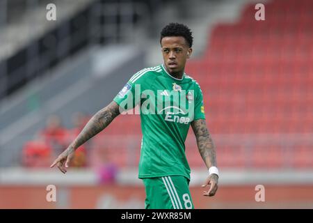 Cracovia, Polonia. 1 aprile 2024. Luiz Gustavo Luizao di Radomiak Radom visto durante la partita di calcio polacca PKO Ekstraklasa League 2023/2024 tra Puszcza Niepolomice e Radomiak Radom allo stadio di Cracovia. Punteggio finale; Puszcza Niepolomice 1:1 Radomiak Radom. Credito: SOPA Images Limited/Alamy Live News Foto Stock