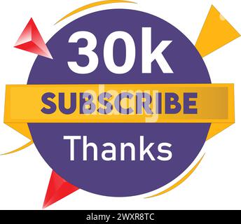 Grazie 30K Subscribers Celebration Vector Icon Design con sfondo bianco. Illustrazione Vettoriale