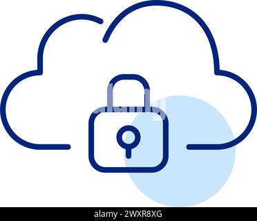 Nuvola e blocca. Sicurezza dei dati, accesso crittografato ai servizi di archiviazione cloud. Pixel Perfect, icona traccia modificabile Illustrazione Vettoriale