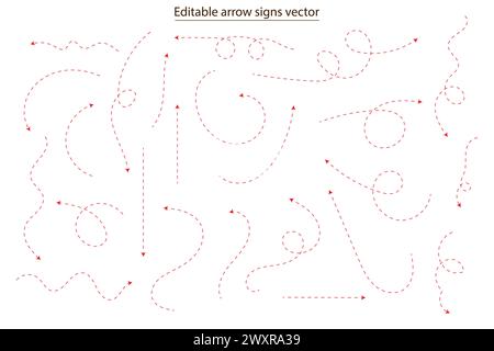 Frecce tratteggiate a mano e segnali di direzione in stile piatto. Illustrazione Vettoriale