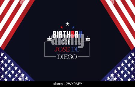 Compleanno di Jose de Diego testo con design bandiera americana Illustrazione Vettoriale