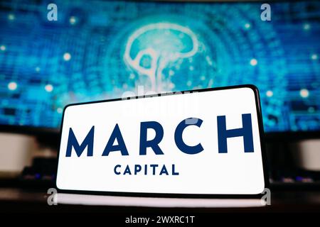 Brasile. 1 aprile 2024. In questa immagine, il logo marzo capitale viene visualizzato sullo schermo di uno smartphone. Credito: SOPA Images Limited/Alamy Live News Foto Stock