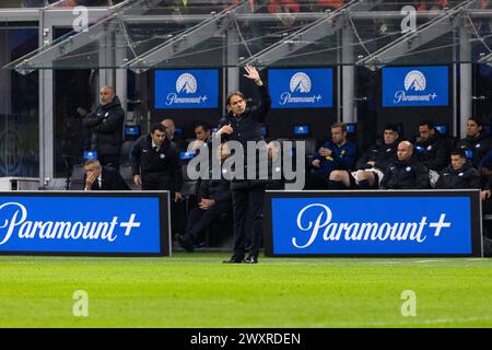 Milano, Italia. 1 aprile 2024. Partita di serie A tra FC Internazionale e Empoli FC allo stadio Giuseppe Meazza di Milano, Italia, il 1 aprile 2024 crediti: Mairo Cinquetti/Alamy Live News Foto Stock