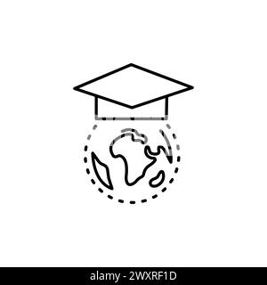 Icona lineare pixel Perfect per l'istruzione internazionale. Scambio di studenti in tutto il mondo. Studiare all'estero. Illustrazione con linea sottile. Illustrazione Vettoriale