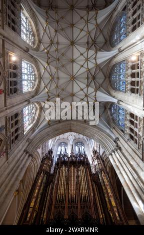 coro a volte e organo del XIX secolo, York Minster, York, Inghilterra Foto Stock