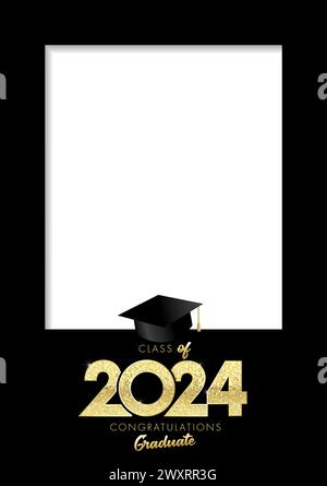 Cornice fotografica graduata A4, Classe 2024. Copia di sfondo nero con numero di classe 2024 e cap. Accademico quadrato. Illustrazione vettoriale Illustrazione Vettoriale