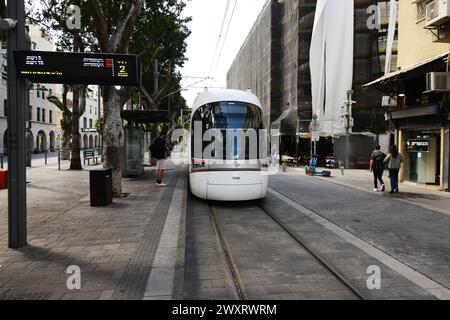 La nuova metropolitana leggera alla stazione di Salame a Jaffa, Israele. Foto Stock