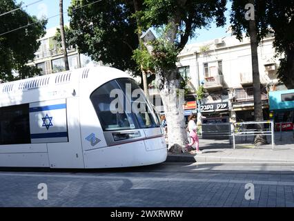 La nuova metropolitana leggera alla stazione di Salame a Jaffa, Israele. Foto Stock