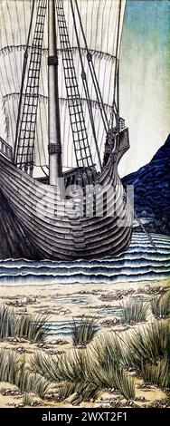 Quest for the Holy Grail Tapestries-Panel 5: The Ship di William Morris, Sir Edward Burne–Jones e John Henry Dearle (1900). Originale del Birmin Foto Stock