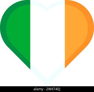 Bandiera irlandese in vista del cuore. Banner Irlanda sull'asta per le decorazioni delle vacanze primaverili, elemento per feste Happy Patrick. Semplice vettore cartoon isolato su WI Illustrazione Vettoriale