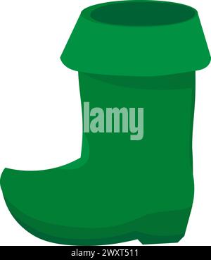 Stivale verde alto con punta curva. Accessorio costume da vacanza, gnomi di scarpe leprechaun, elemento da festa Happy Patrick. Semplice vettore cartoon isolato su wh Illustrazione Vettoriale