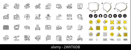 Set di icone di parcheggio per biciclette, camion di consegna e linea GPS per l'app Web. Icona del pittogramma vettore Illustrazione Vettoriale