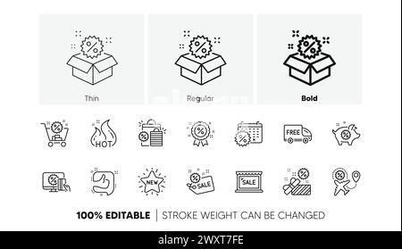 Icone delle linee di sconto. Shopping, sconti e novità. Set di icone lineari. Icone di linea. Vettore Illustrazione Vettoriale