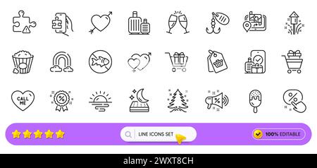 Etichette di vendita, icone della linea Gelateria e Puzzle per l'app Web. Icona pittogramma. Icone di linea. Vettore Illustrazione Vettoriale