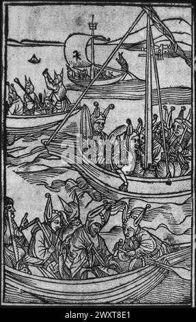 Il frontespizio di The Ship of Fools, pubblicato da Sebastian Brant in Germania nel 1494 Foto Stock