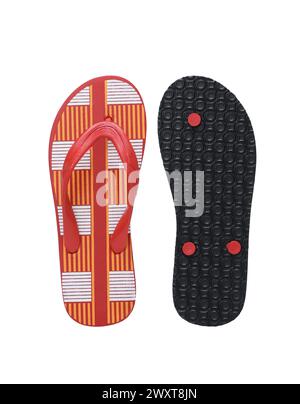 vista posteriore anteriore infradito in eva bianca e rossa isolata su sfondo bianco Foto Stock